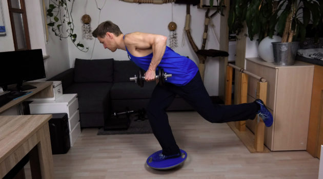 NinjaWarriorX - How to Train for Ninja Warrior at Home - Dumbell Rowing on Bosu Ball